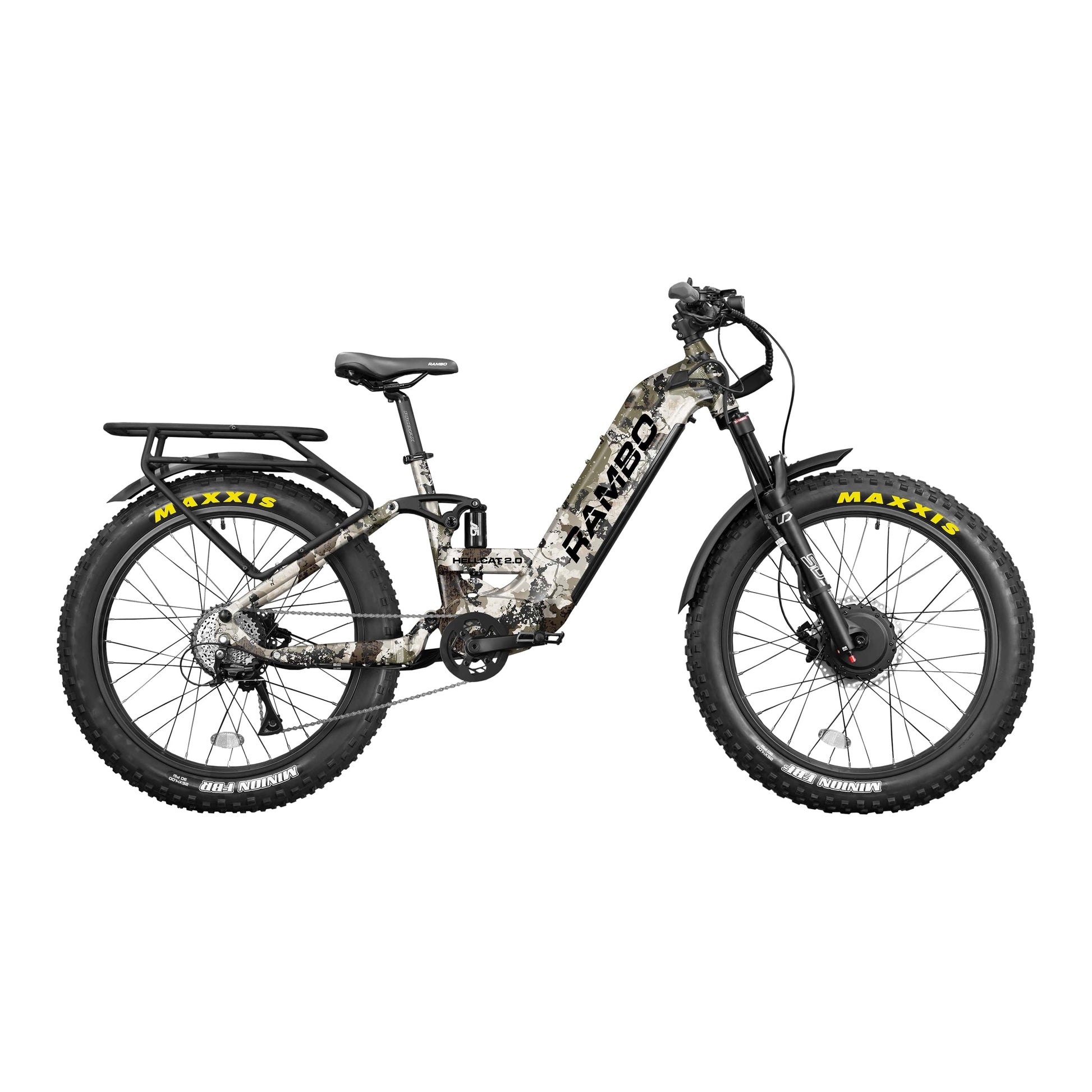 Side view of a Rambo Bike Hellcat 2.0 AWD Gunmetal Gray Electric Bike on a white background