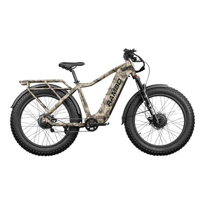 Side view of a Rambo Bike Megatron 4.0 AWD Electric bike on a white background